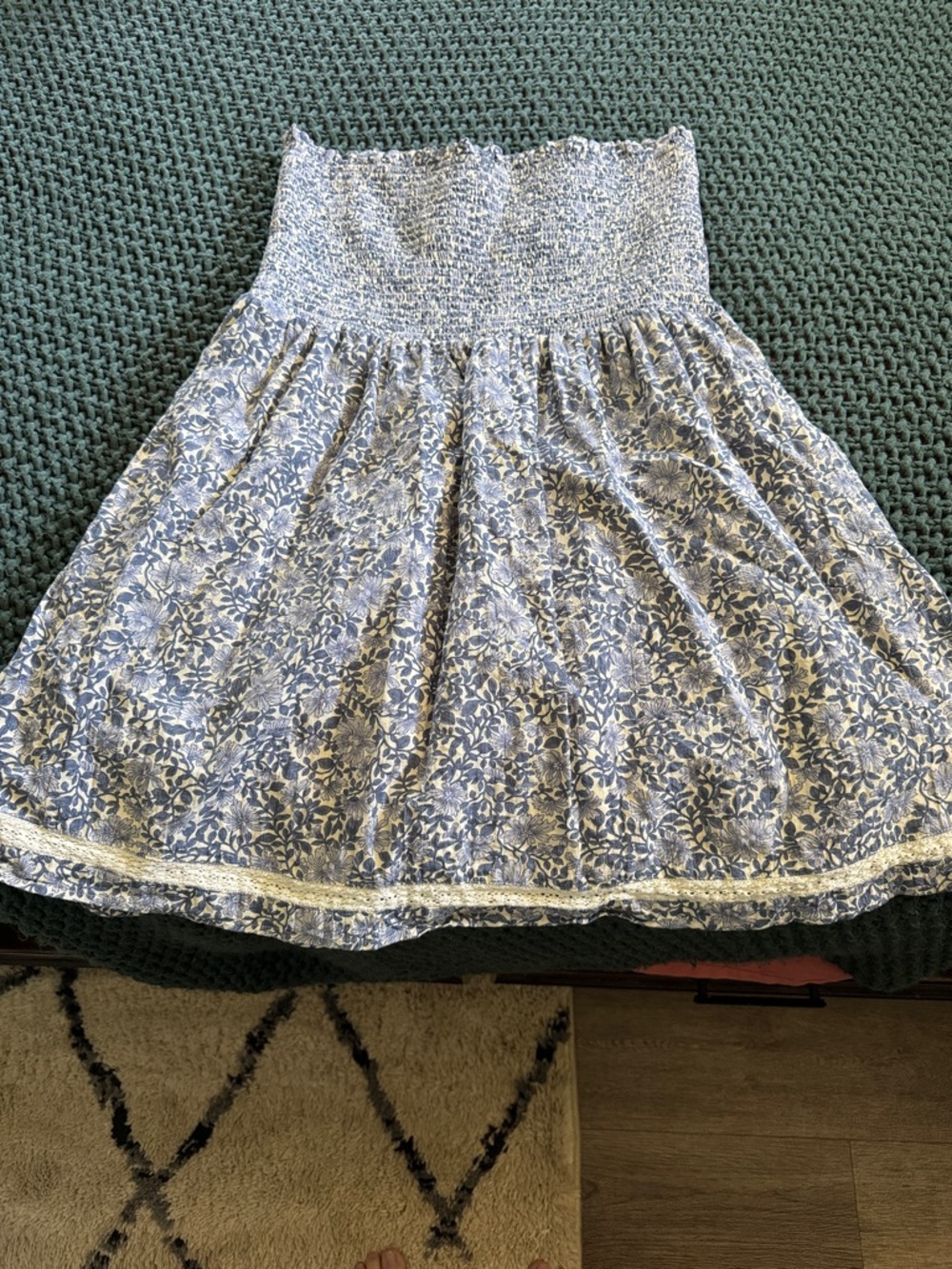 Blue Floral Smocked Waist Women’s Dress